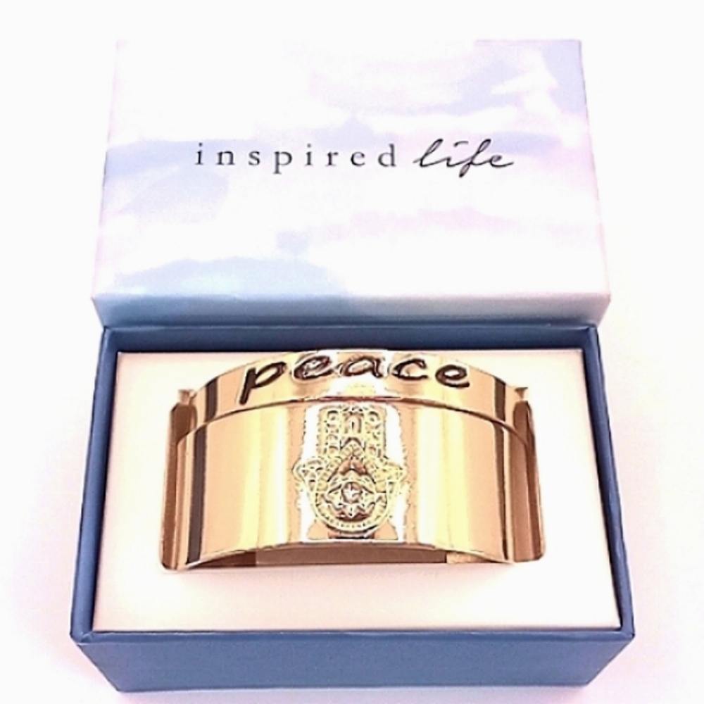 Womens Inspired Life Gold Tone "Peace" Affirmation Cuff Bracelet Set